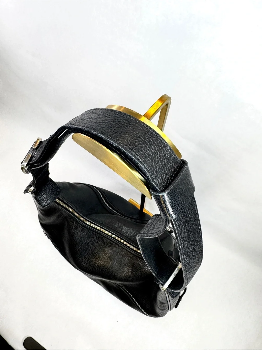 Longchamp Black Pebbled Leather Hobo Shoulder Bag Silver Hardware Large